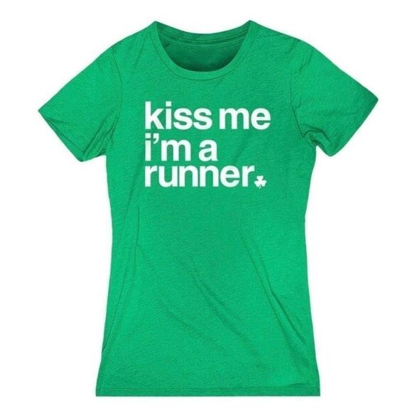 New Womens Gone for a Run Kiss Me I’m a Runner St Pattys Day Graphic Tee - Sz S - Picture 4 of 4